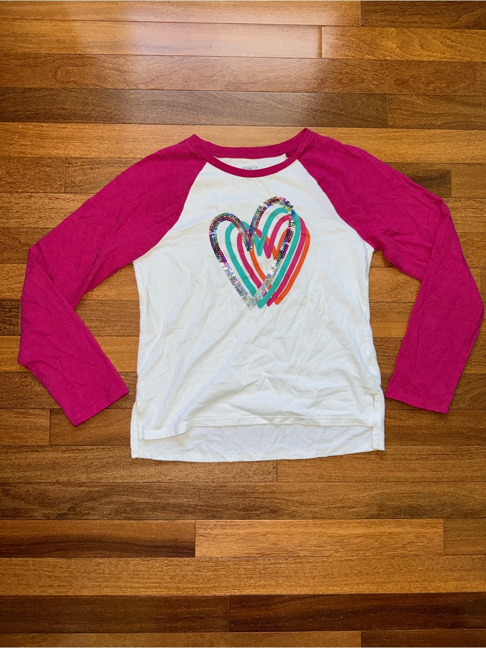 Athletic Works White & Hot Pink Raglan Tee with Multi-Color Heart